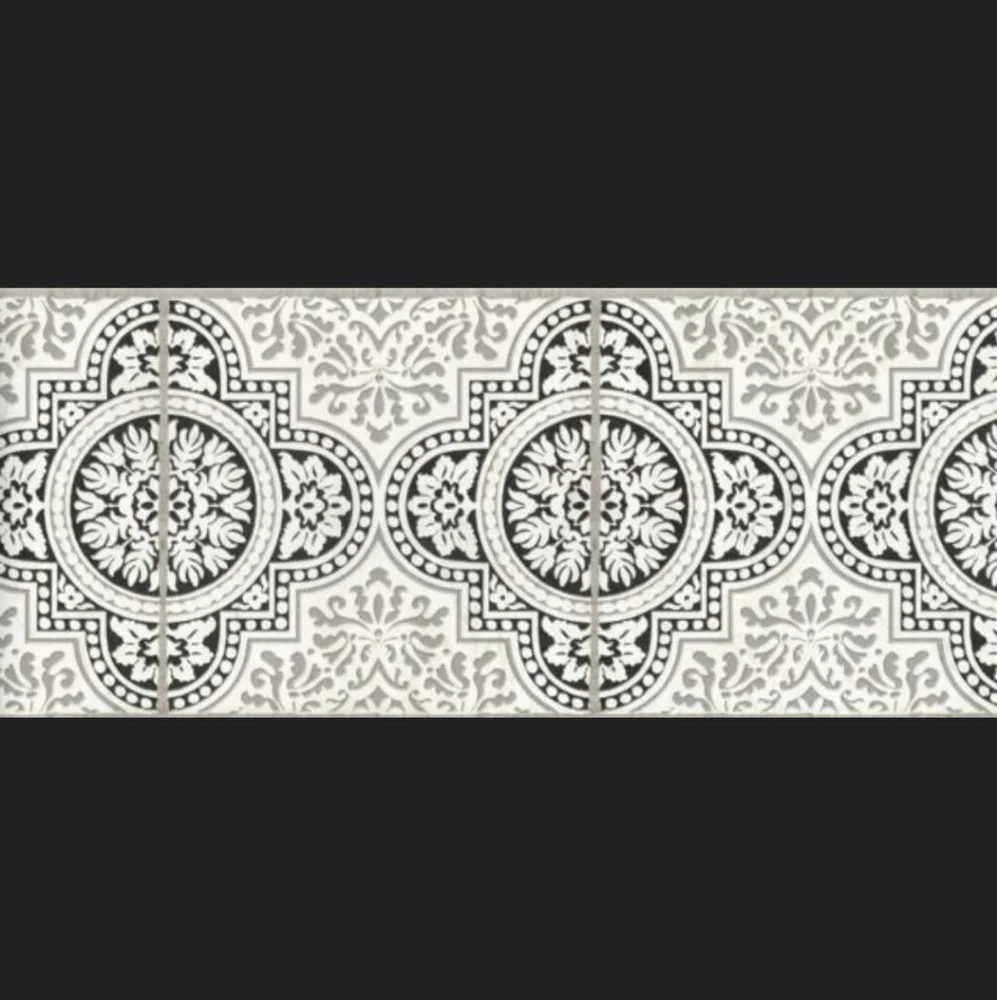 Wallpaper Border Boho Farmhouse Tile Gray & White OPEN ROLL